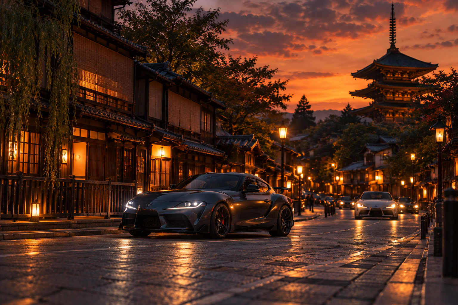 京都の街並みを走る車
